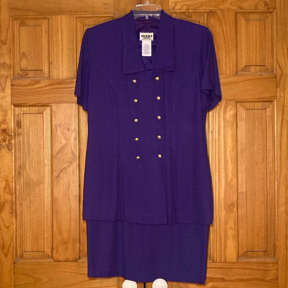 NWOT Studio 1 Petite Vintage 80s Dress Lined Career Midi Purple Size 12P